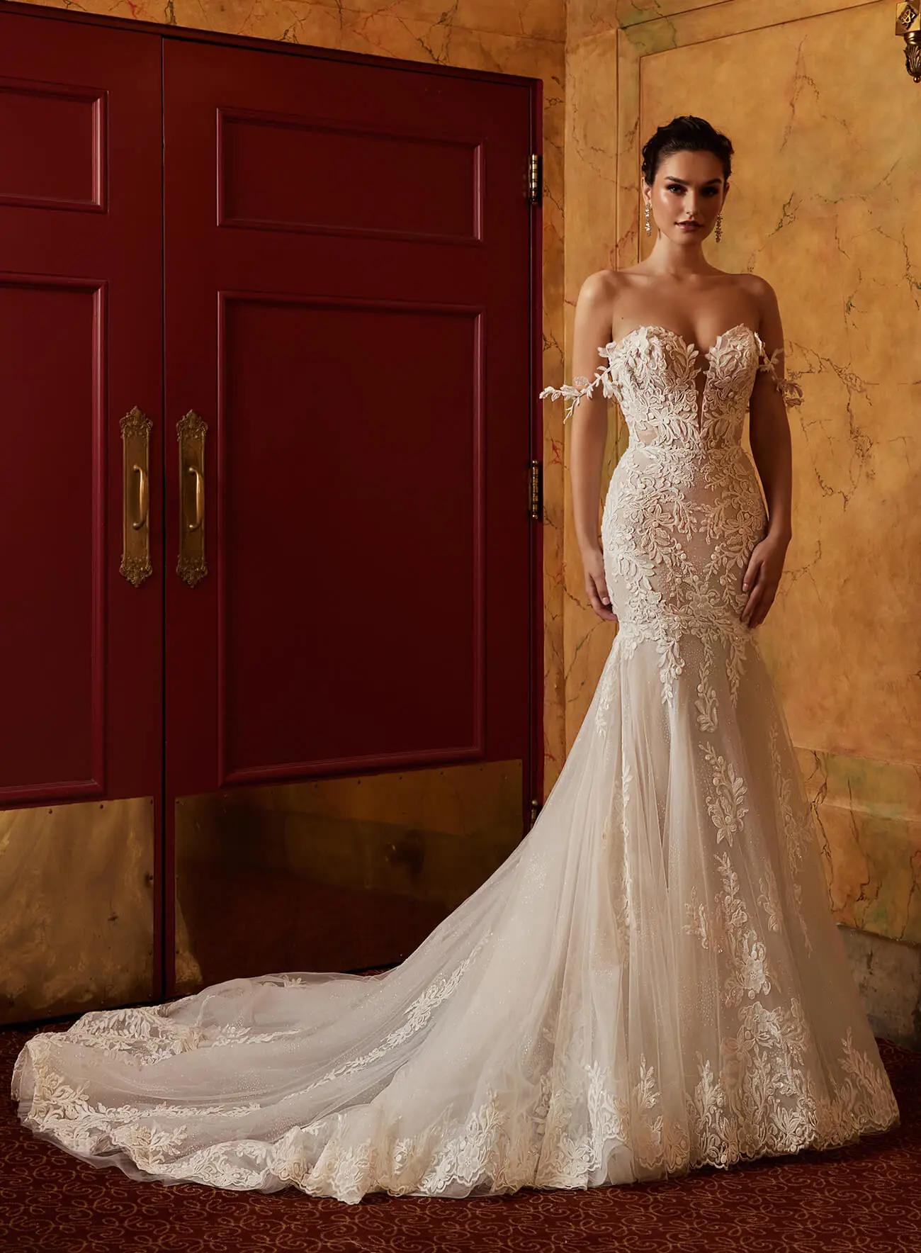 Model wearing Marcella by Calla Blanche wedding dress